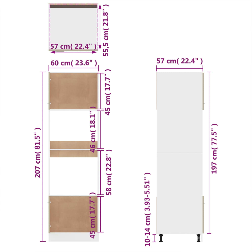 vidaXL Mikrowellenumbauschrank Lyon Grau Sonoma 60x57x207 cm Holzwerkstoff