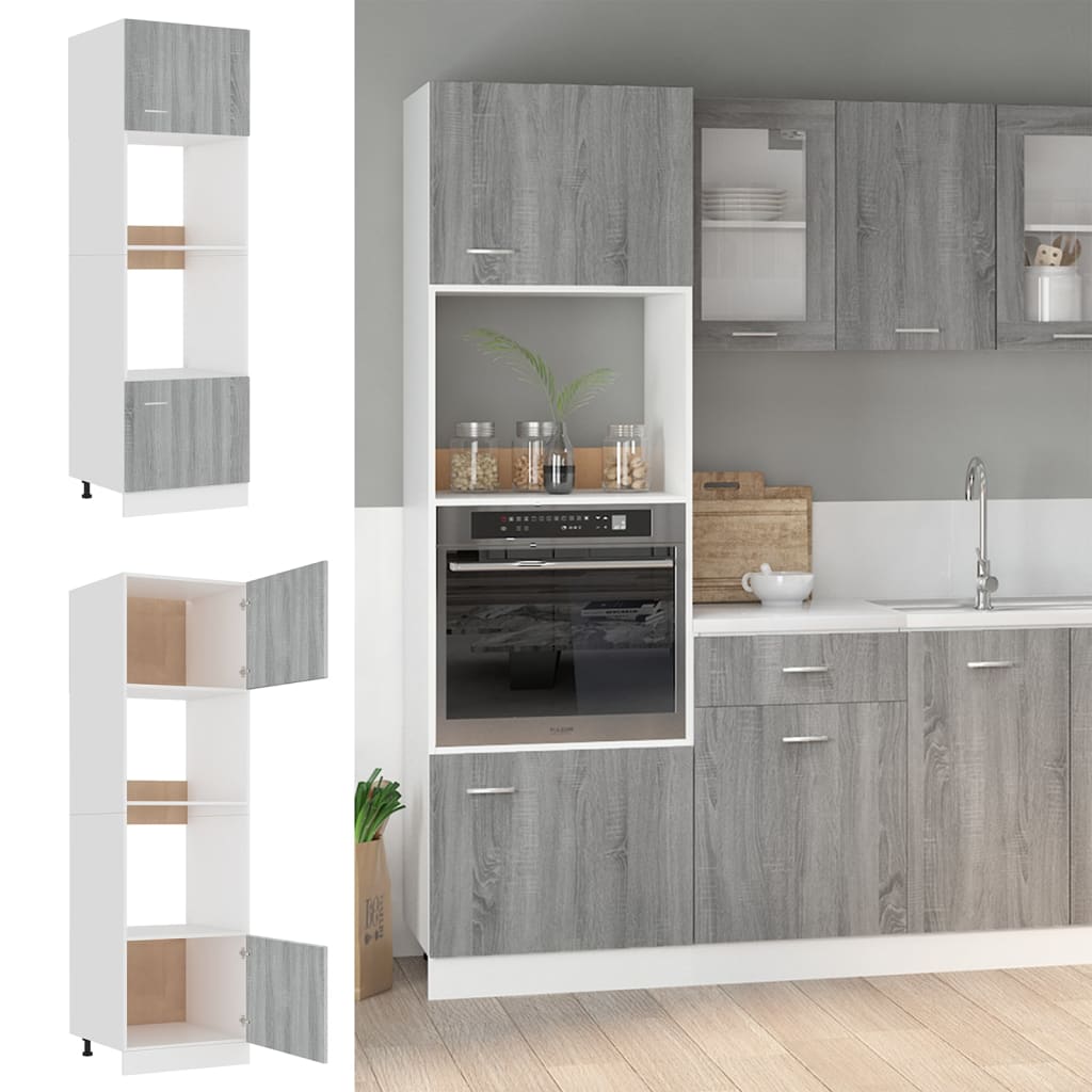 vidaXL Mikrowellenumbauschrank Lyon Grau Sonoma 60x57x207 cm Holzwerkstoff