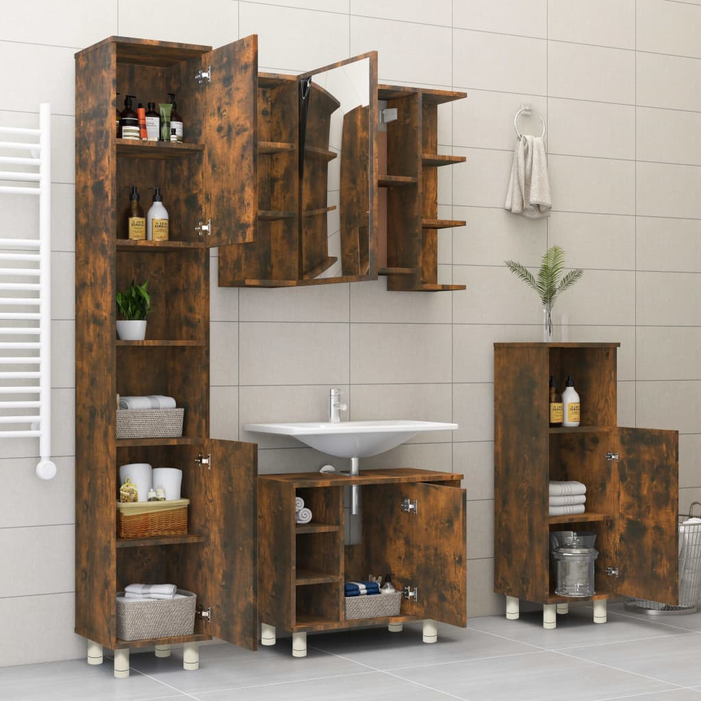 vidaXL Badschrank Räuchereiche 30x30x95 cm Holzwerkstoff
