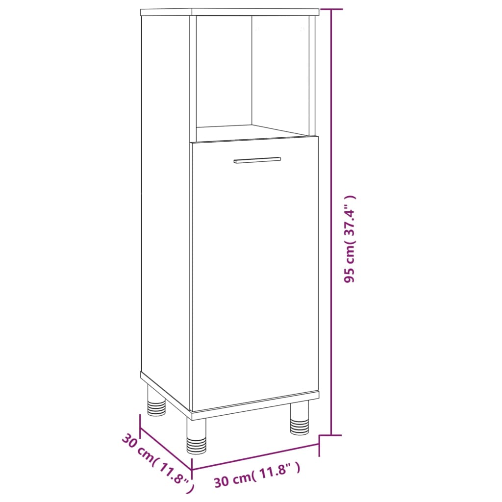 vidaXL Meuble de salle de bain gris Sonoma 30x30x95 cm en bois d'ingénierie