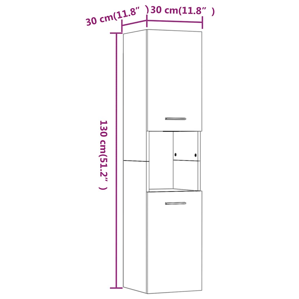 vidaXL Badezimmerschrank Braun Eichen-Optik 30x30x130 cm Holzwerkstoff