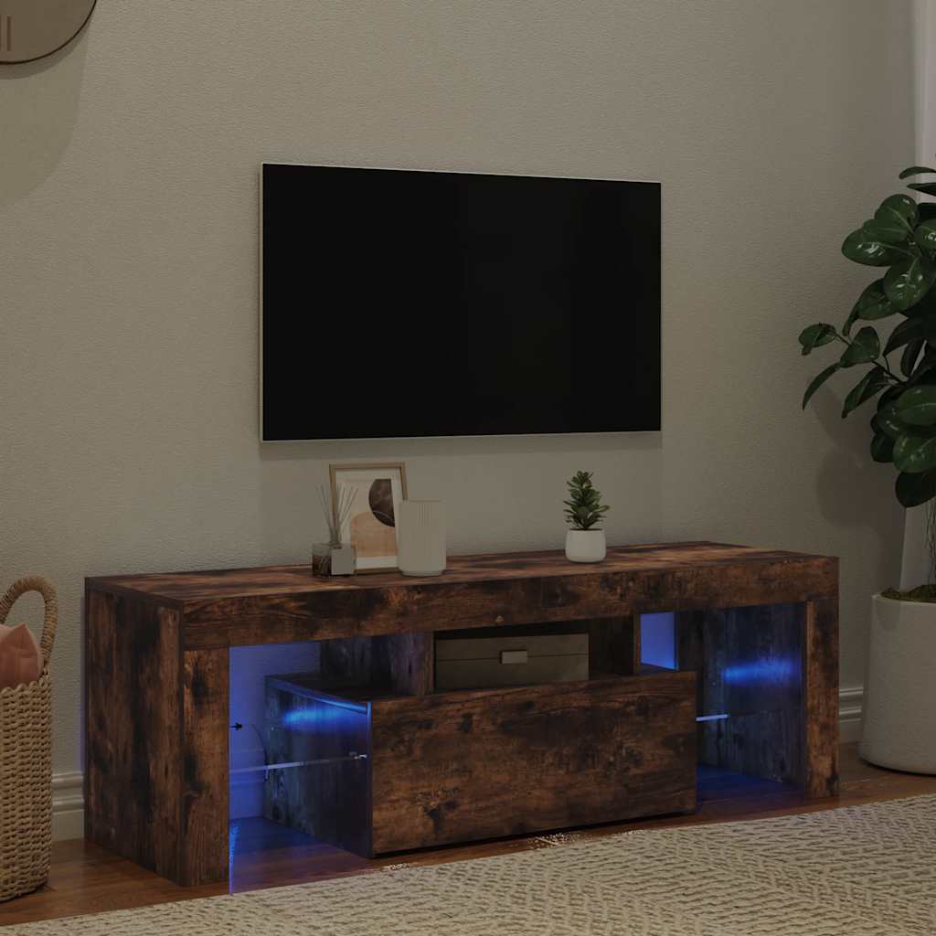 Meuble TV vidaXL avec lumières LED chêne fumé 120x35x40 cm