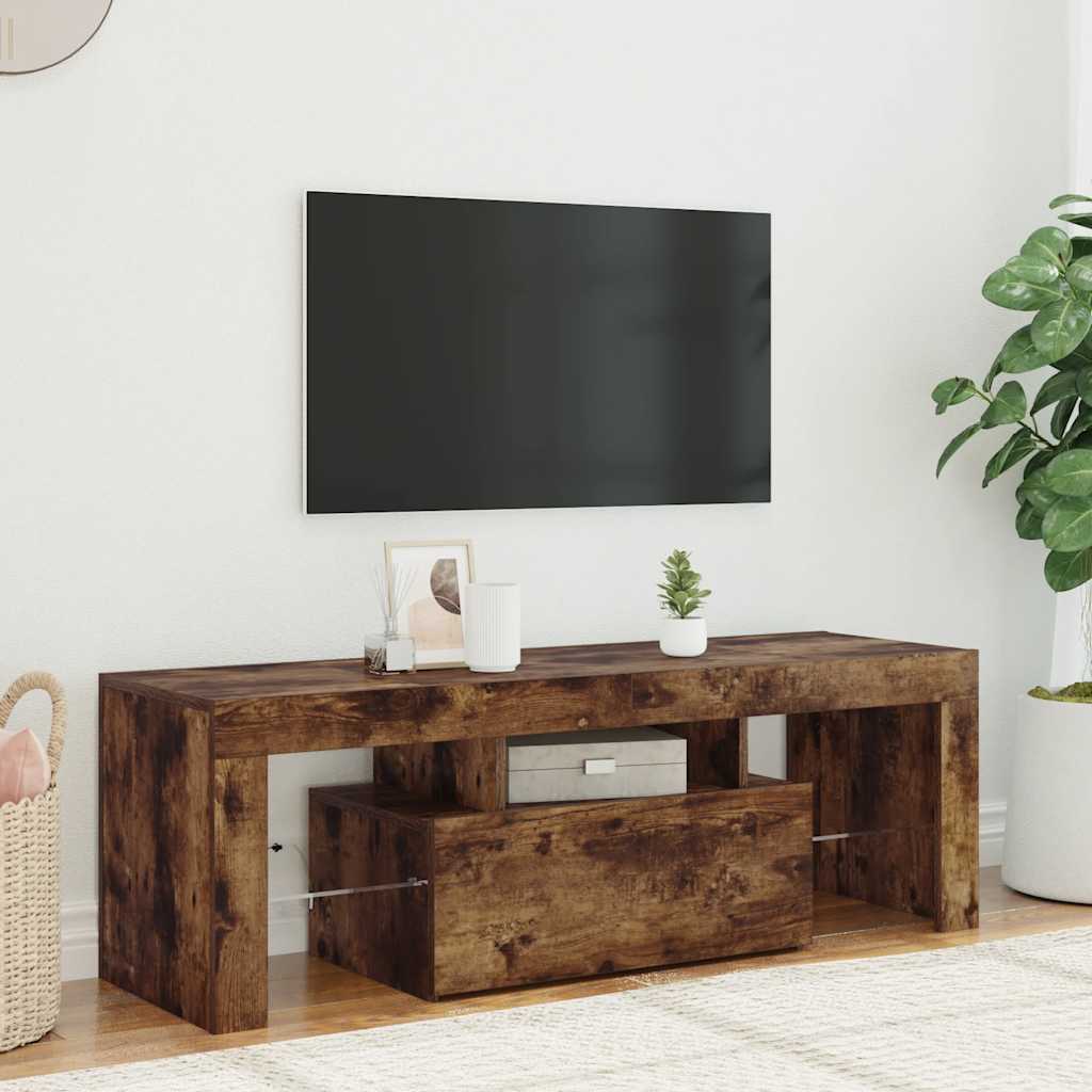 Meuble TV vidaXL avec lumières LED chêne fumé 120x35x40 cm