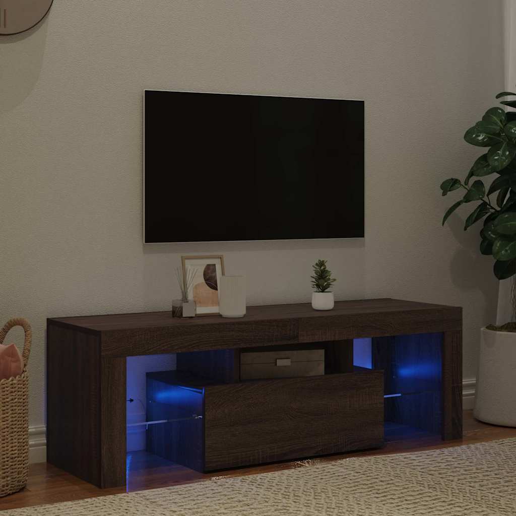 Meuble TV vidaXL avec lumières LED marron aspect chêne 120x35x40 cm