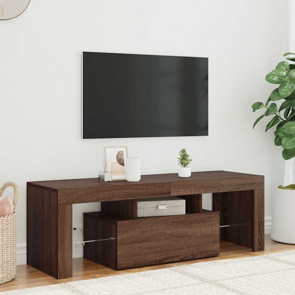Meuble TV vidaXL avec lumières LED marron aspect chêne 120x35x40 cm