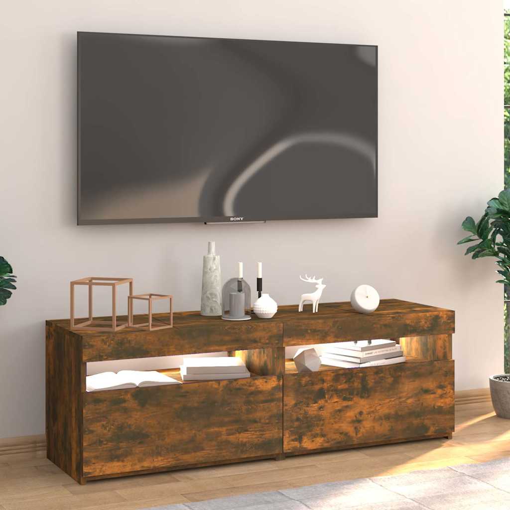 Meuble TV vidaXL avec lumières LED chêne fumé 120x35x40 cm