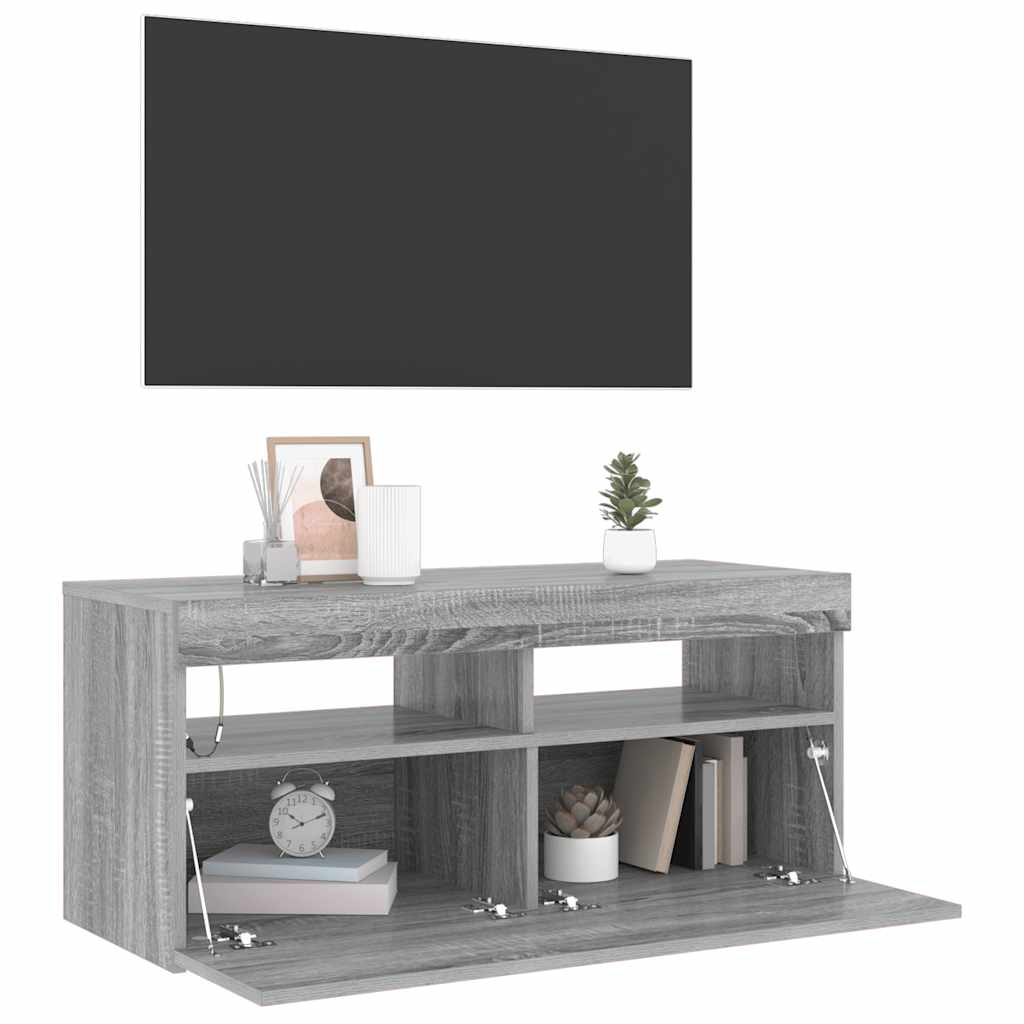 Meuble TV vidaXL avec lumières LED gris Sonoma 90x35x40 cm