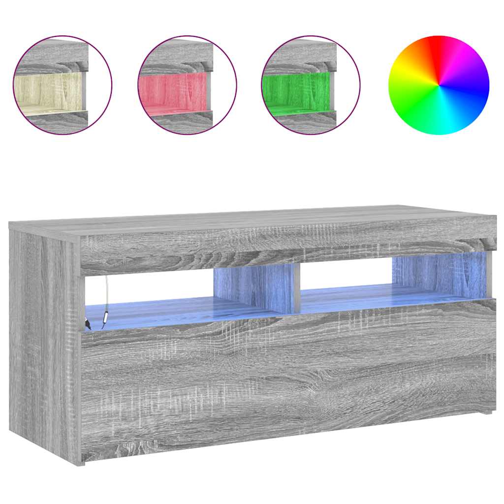 Meuble TV vidaXL avec lumières LED gris Sonoma 90x35x40 cm