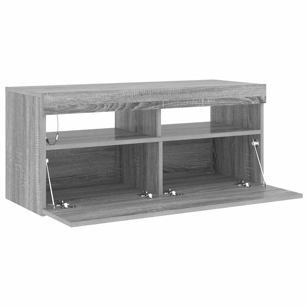Meuble TV vidaXL avec lumières LED gris Sonoma 90x35x40 cm