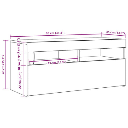 Meuble TV vidaXL avec lumières LED marron aspect chêne 90x35x40 cm