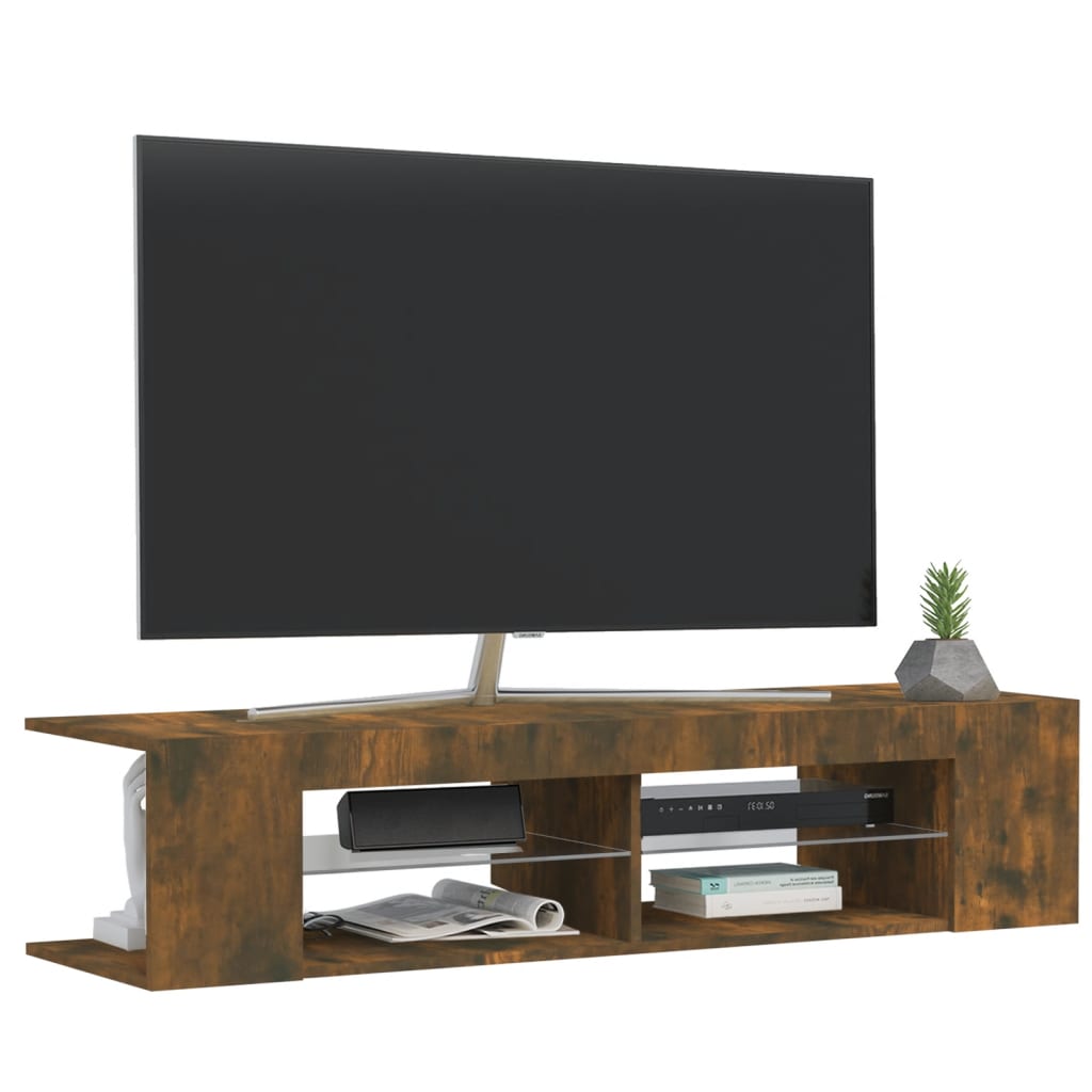 Meuble TV vidaXL avec lumières LED chêne fumé 135x39x30 cm
