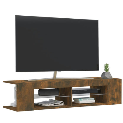 Meuble TV vidaXL avec lumières LED chêne fumé 135x39x30 cm