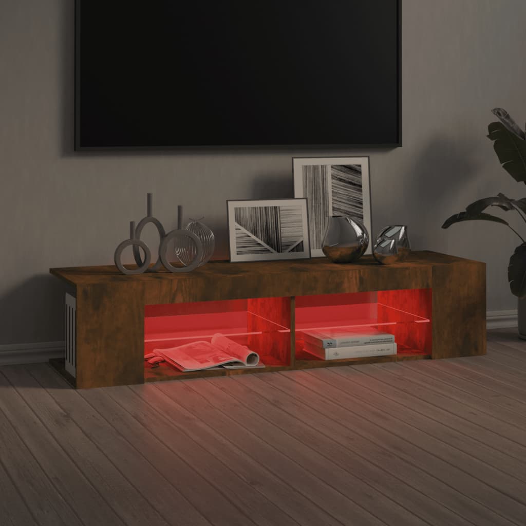 Meuble TV vidaXL avec lumières LED chêne fumé 135x39x30 cm