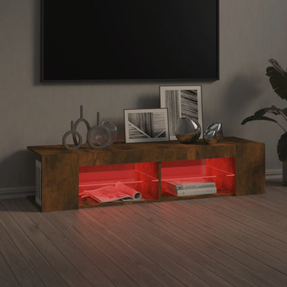 Meuble TV vidaXL avec lumières LED chêne fumé 135x39x30 cm