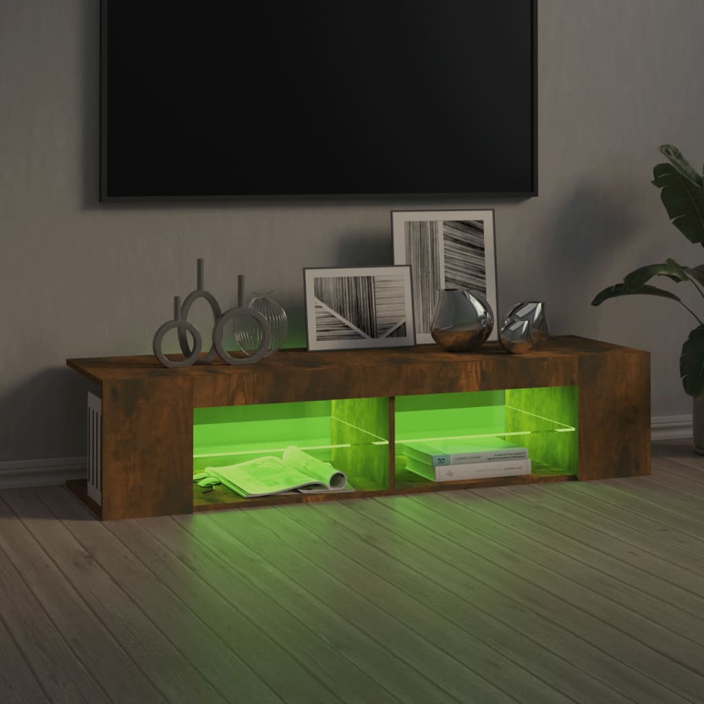 Meuble TV vidaXL avec lumières LED chêne fumé 135x39x30 cm
