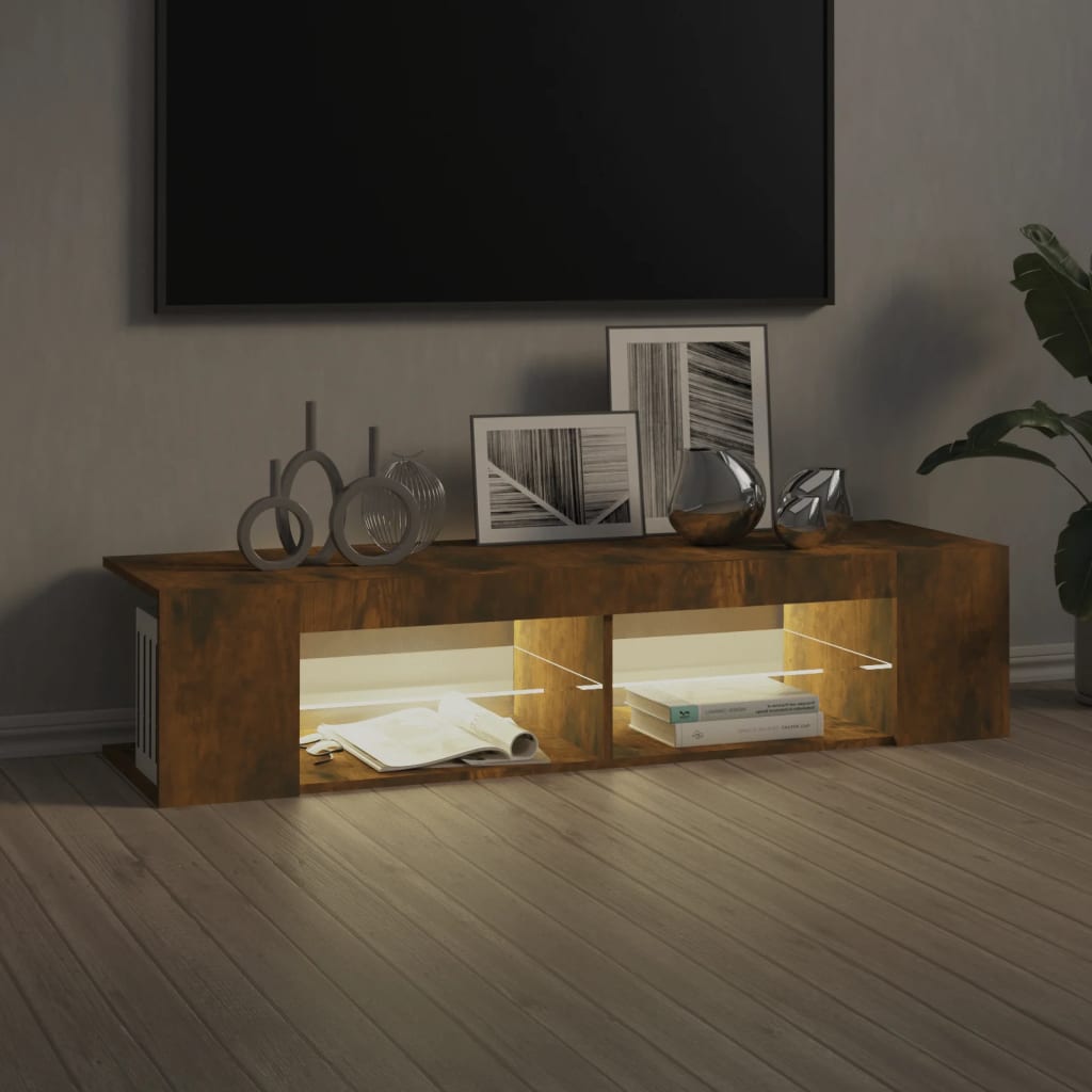 Meuble TV vidaXL avec lumières LED chêne fumé 135x39x30 cm
