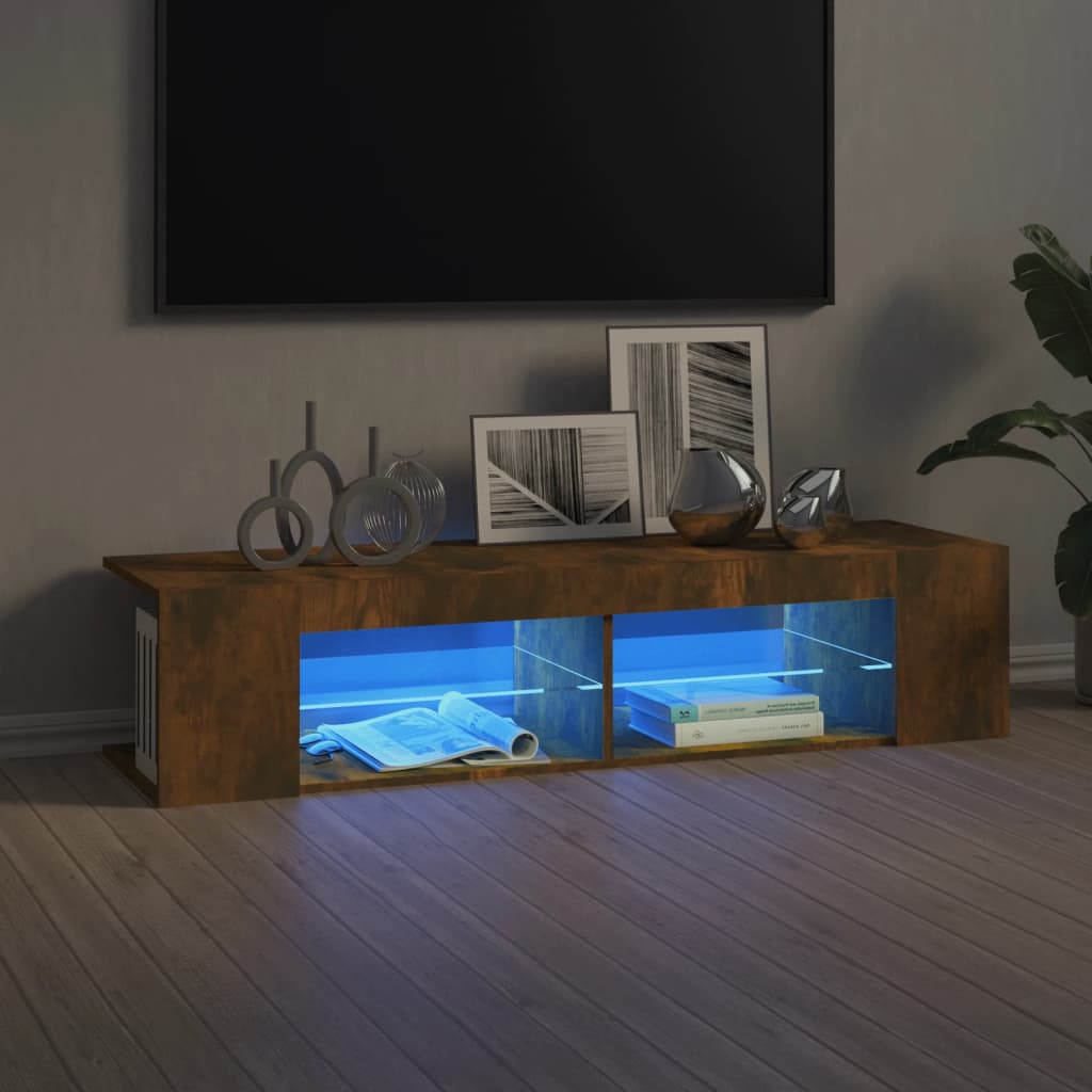 Meuble TV vidaXL avec lumières LED chêne fumé 135x39x30 cm