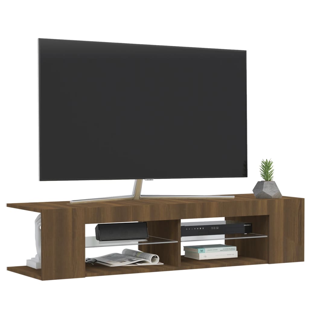 Meuble TV vidaXL avec lumières LED marron aspect chêne 135x39x30 cm