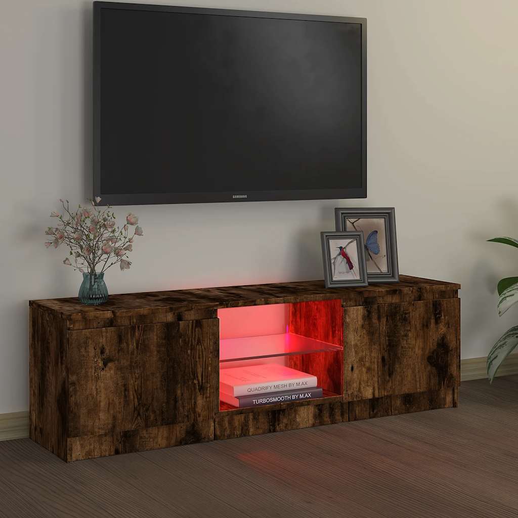 Meuble TV vidaXL avec lumières LED chêne fumé 120x30x36 cm