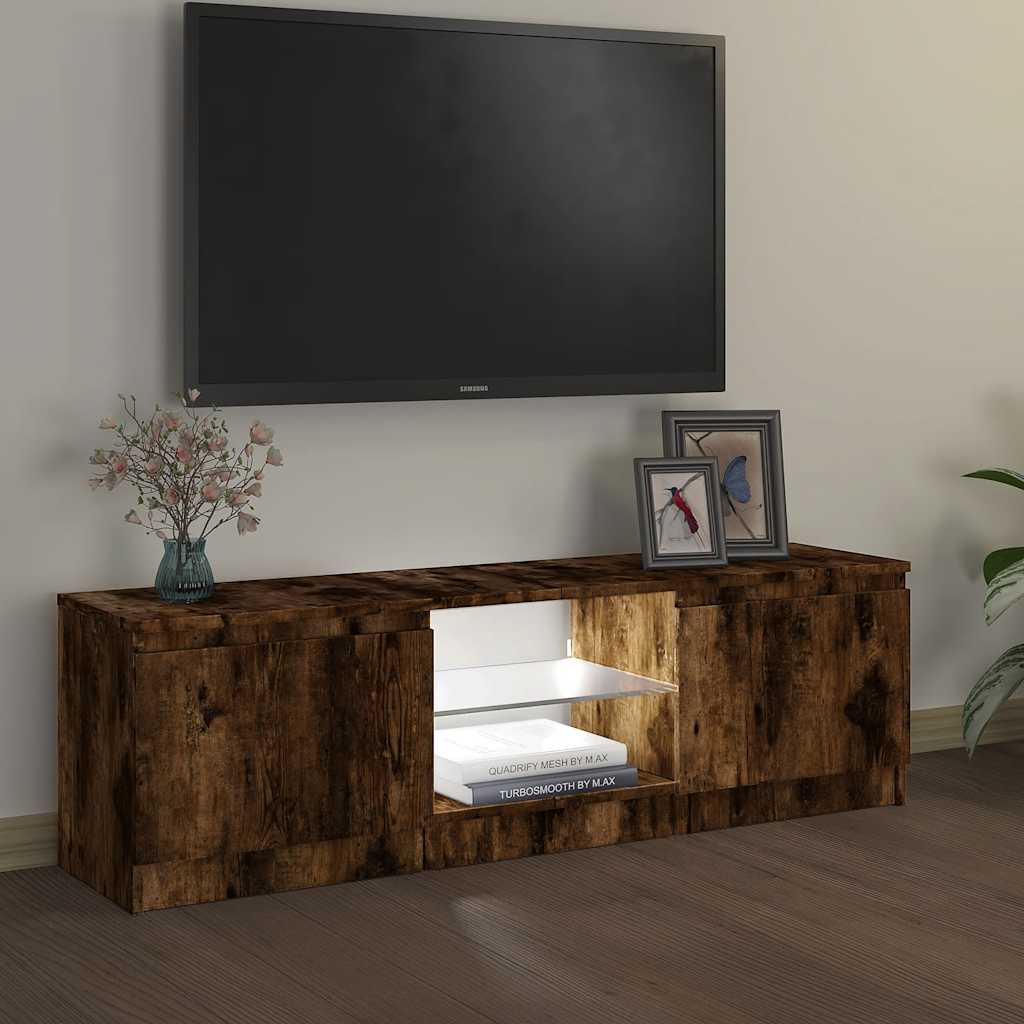 Meuble TV vidaXL avec lumières LED chêne fumé 120x30x36 cm