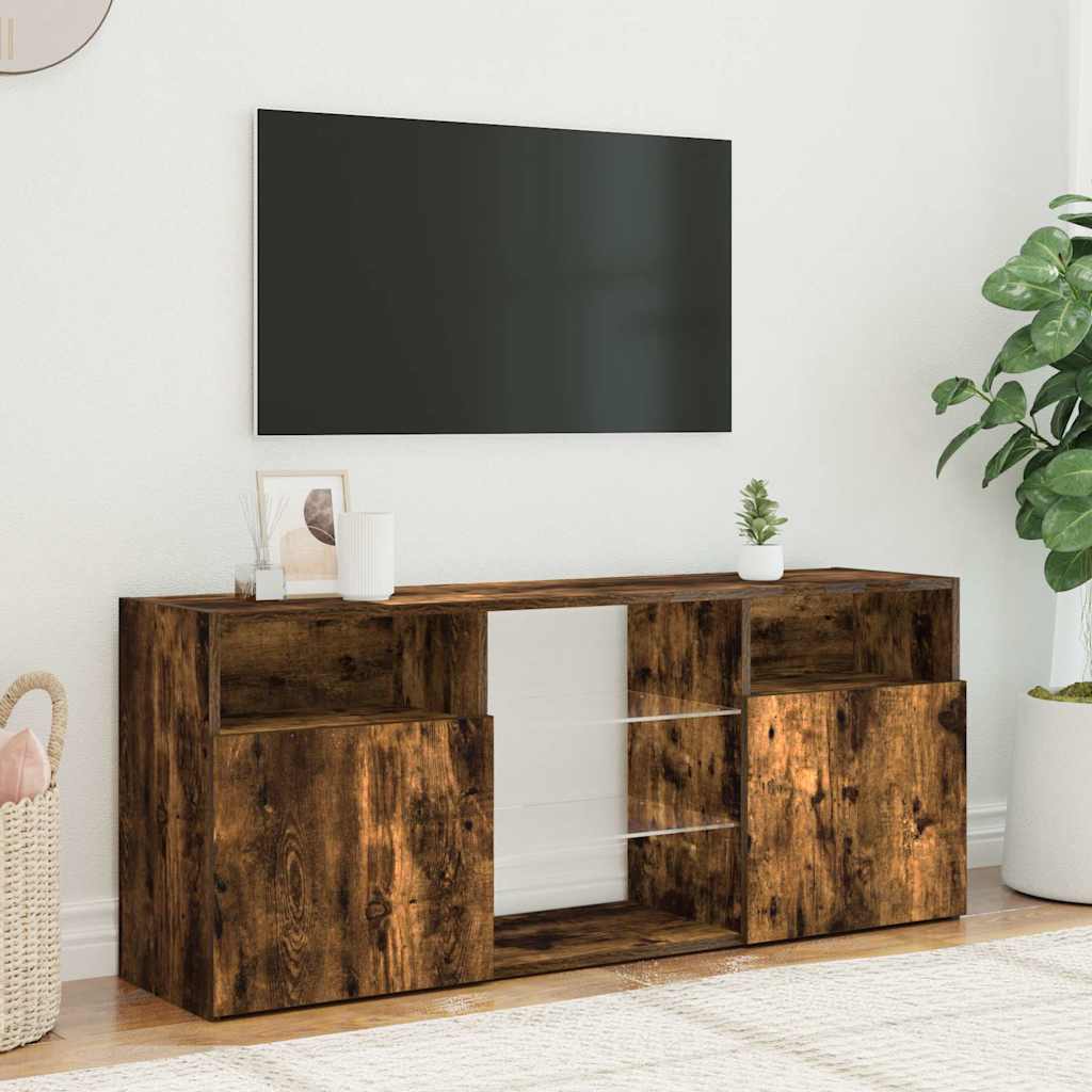 Meuble TV vidaXL avec lumières LED chêne fumé 120x30x50 cm