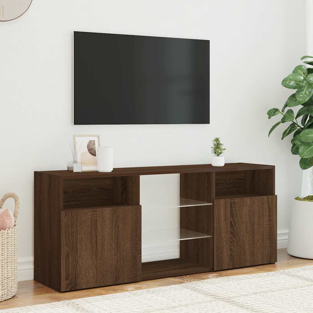 Meuble TV vidaXL avec lumières LED marron aspect chêne 120x30x50 cm