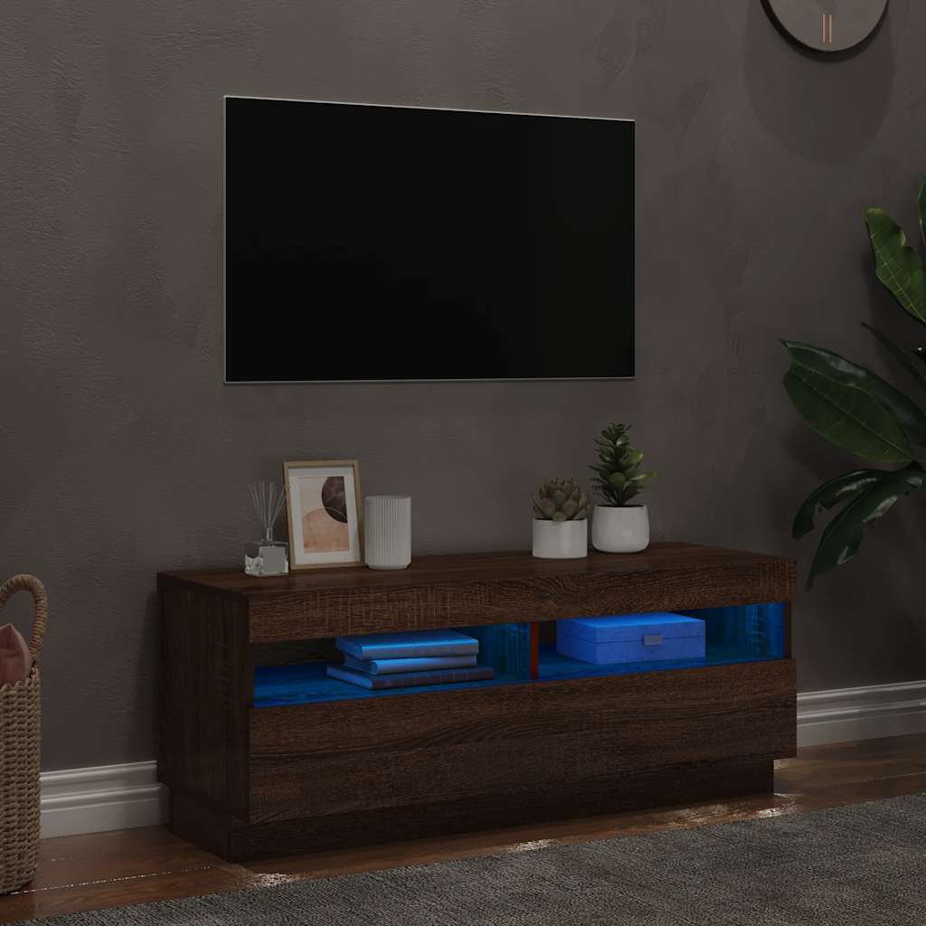Meuble TV vidaXL avec lumières LED marron aspect chêne 100x35x40 cm
