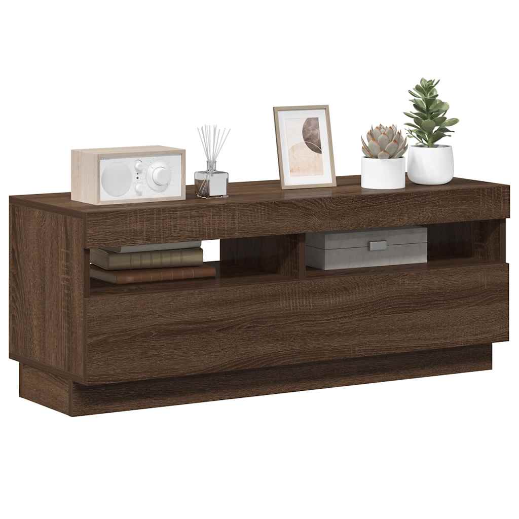 Meuble TV vidaXL avec lumières LED marron aspect chêne 100x35x40 cm