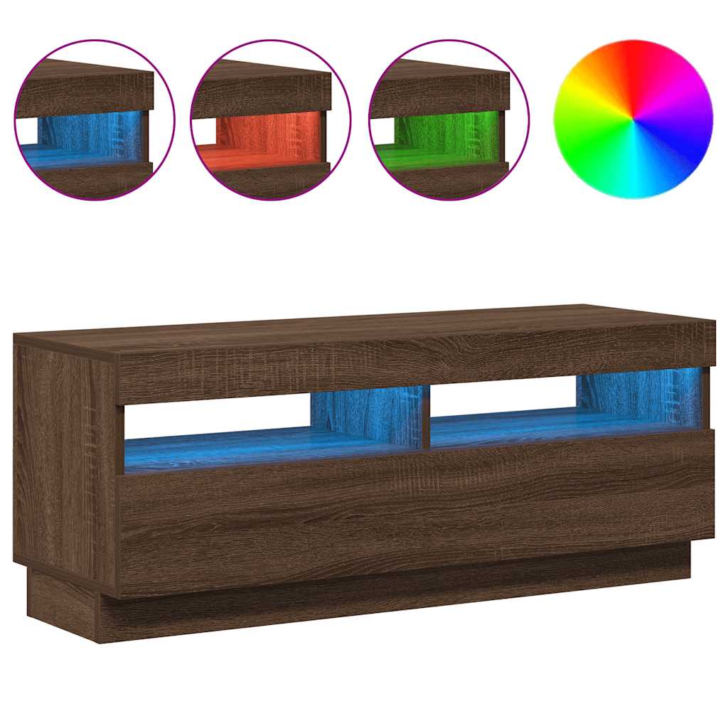 Meuble TV vidaXL avec lumières LED marron aspect chêne 100x35x40 cm