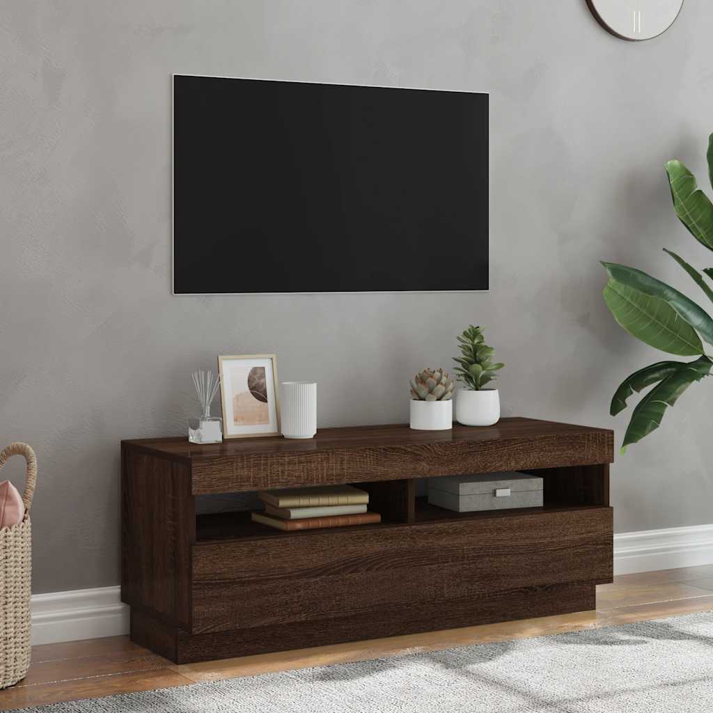 Meuble TV vidaXL avec lumières LED marron aspect chêne 100x35x40 cm