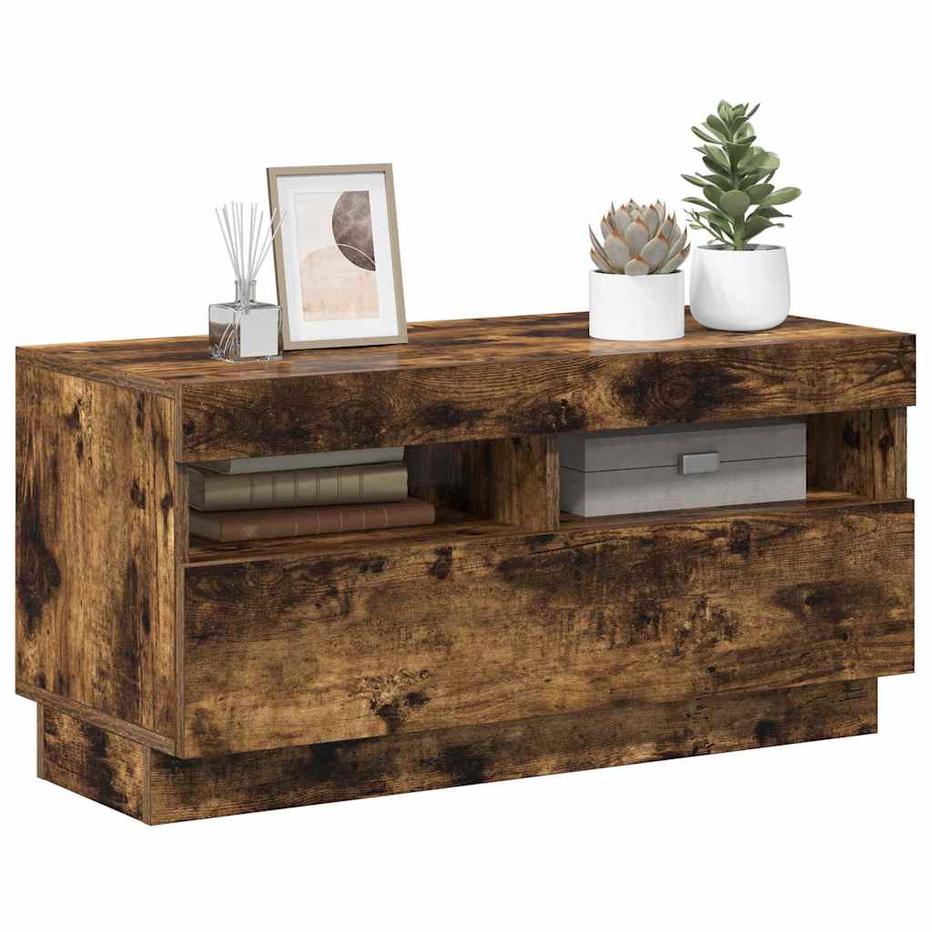 vidaXL TV-Schrank mit LED-Leuchten Räuchereiche 80x35x40 cm