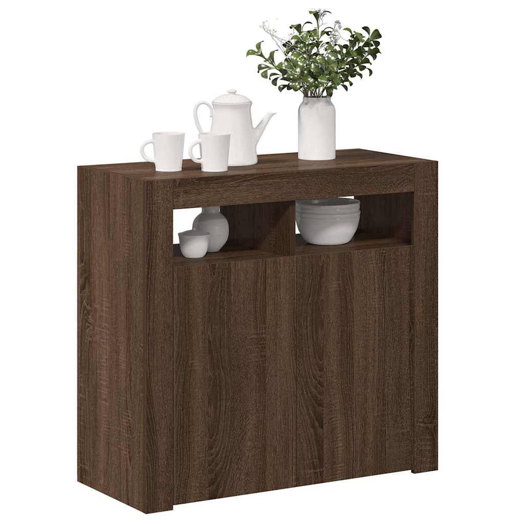 vidaXL Buffet avec éclairage LED aspect chêne marron 80x35x75 cm