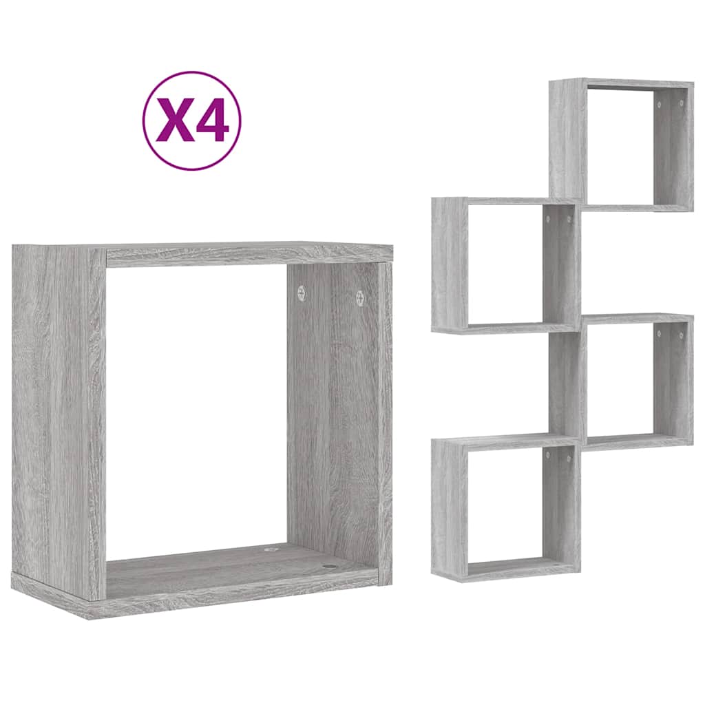 vidaXL Würfelregale 4 Stk. Grau Sonoma 30x15x30 cm