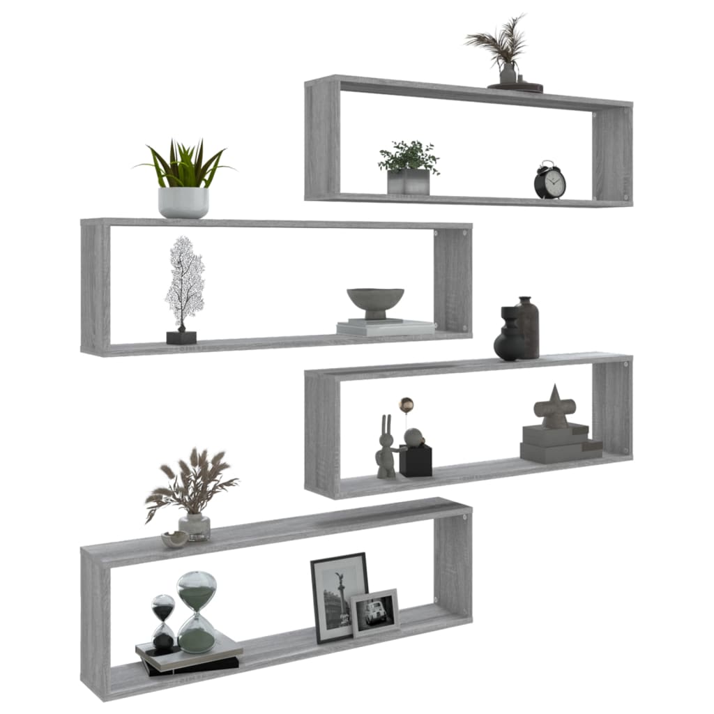 vidaXL Étagères murales 4 pcs Gris Sonoma 100x15x30 cm Bois d'ingénierie