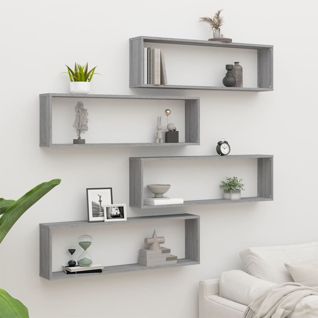 vidaXL Étagères murales 4 pcs Gris Sonoma 100x15x30 cm Bois d'ingénierie