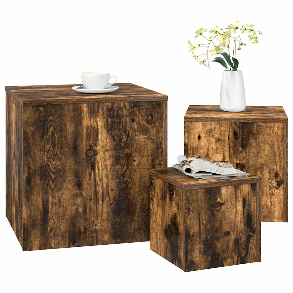 vidaXL Tables d'appoint 3 pcs Chêne fumé Bois d'ingénierie