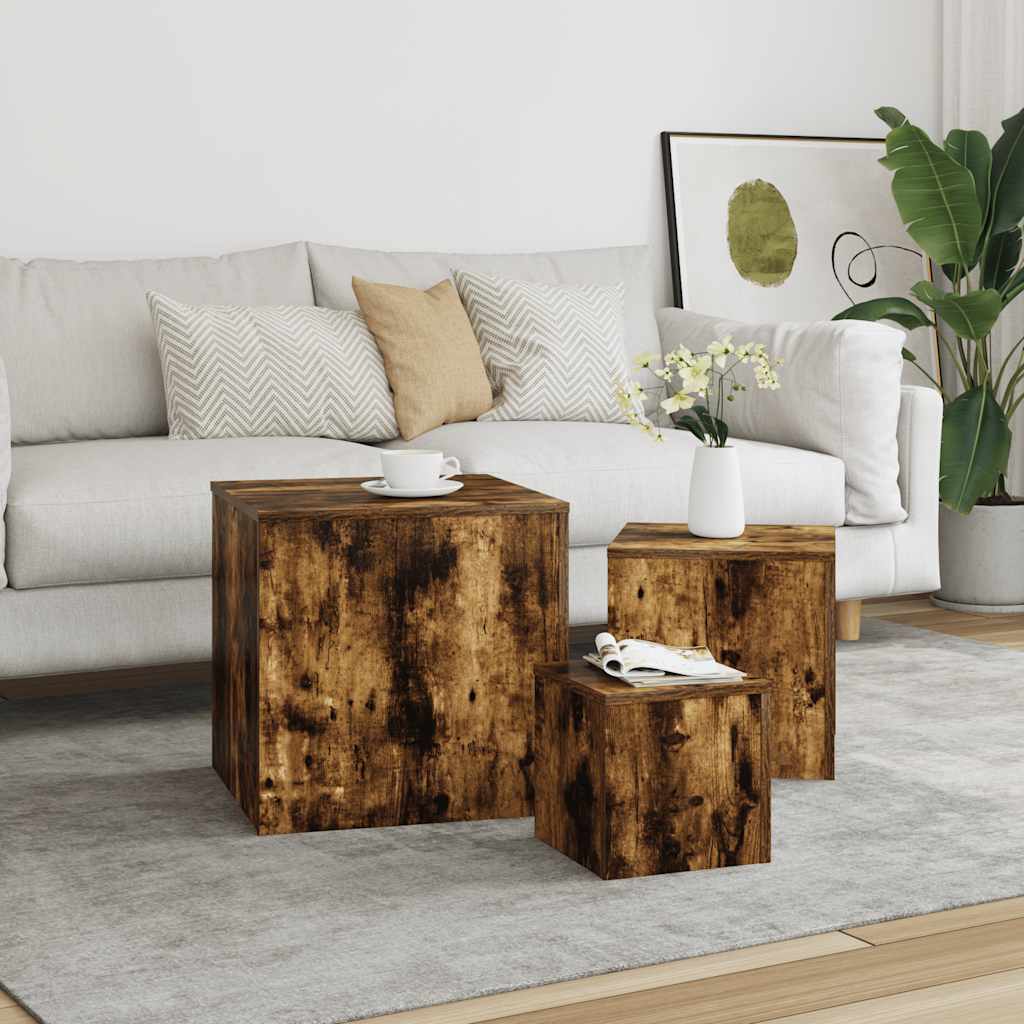 vidaXL Tables d'appoint 3 pcs Chêne fumé Bois d'ingénierie