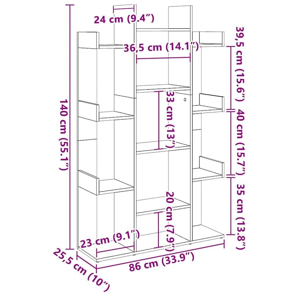 vidaXL Bücherregal Räuchereiche 86x25,5x140 cm Holzwerkstoff
