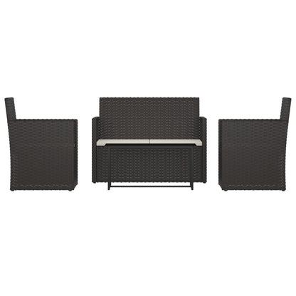 4-tlg. Garten-Lounge-Set mit Kissen Poly Rattan Schwarz