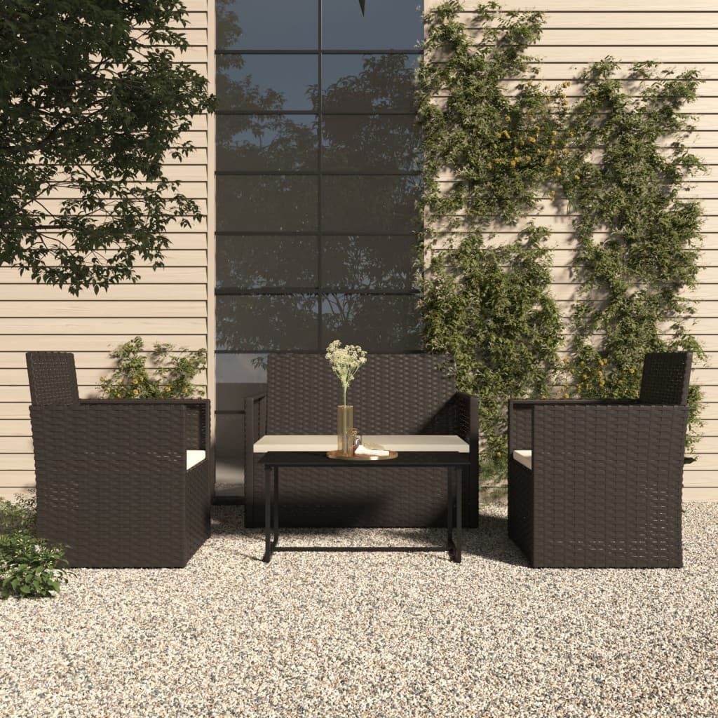 4-tlg. Garten-Lounge-Set mit Kissen Poly Rattan Schwarz