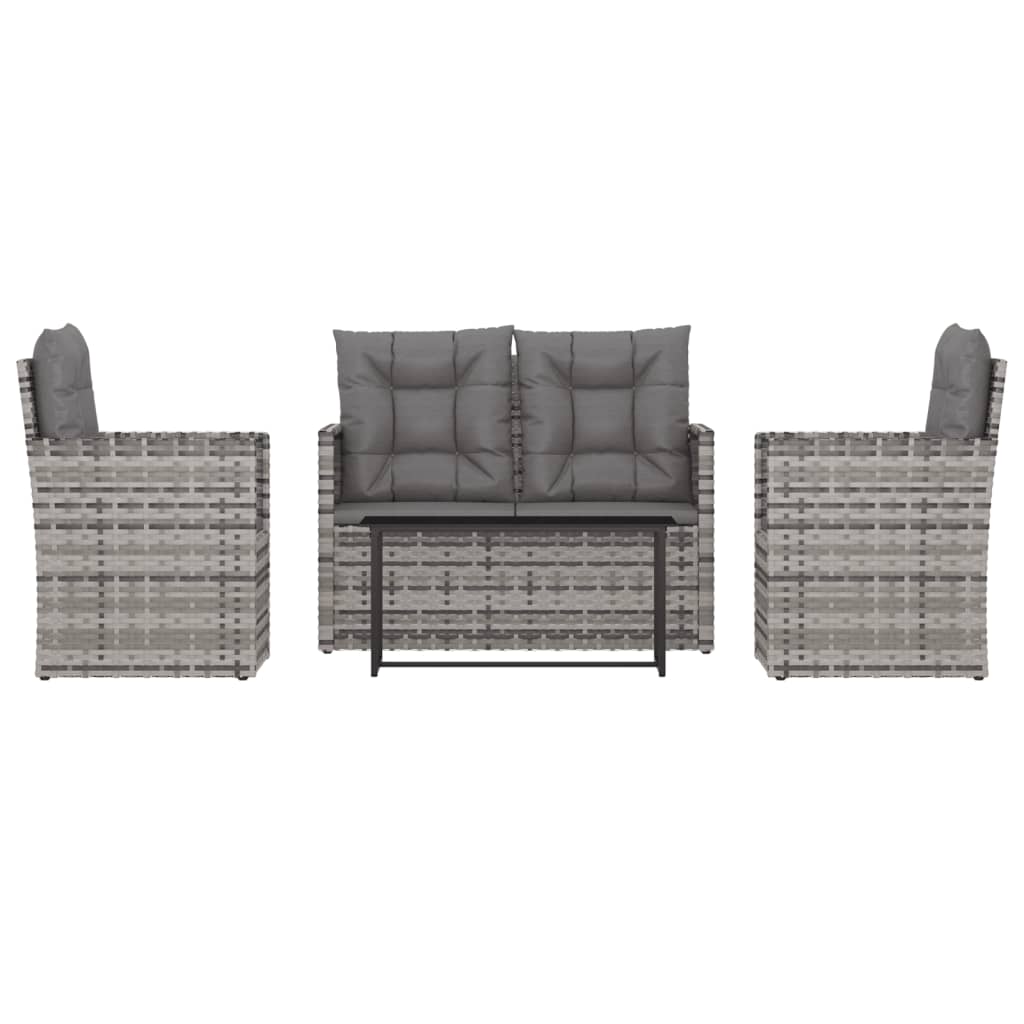 vidaXL 4-tlg. Garten-Lounge-Set mit Kissen Poly Rattan Grau