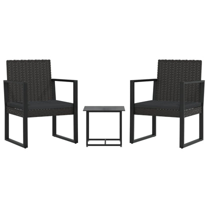 vidaXL 3-tlg. Garten-Lounge-Set mit Kissen Schwarz Poly Rattan
