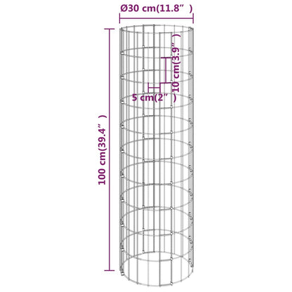 vidaXL Colonne de gabions ronde en acier galvanisé Ø30x100 cm