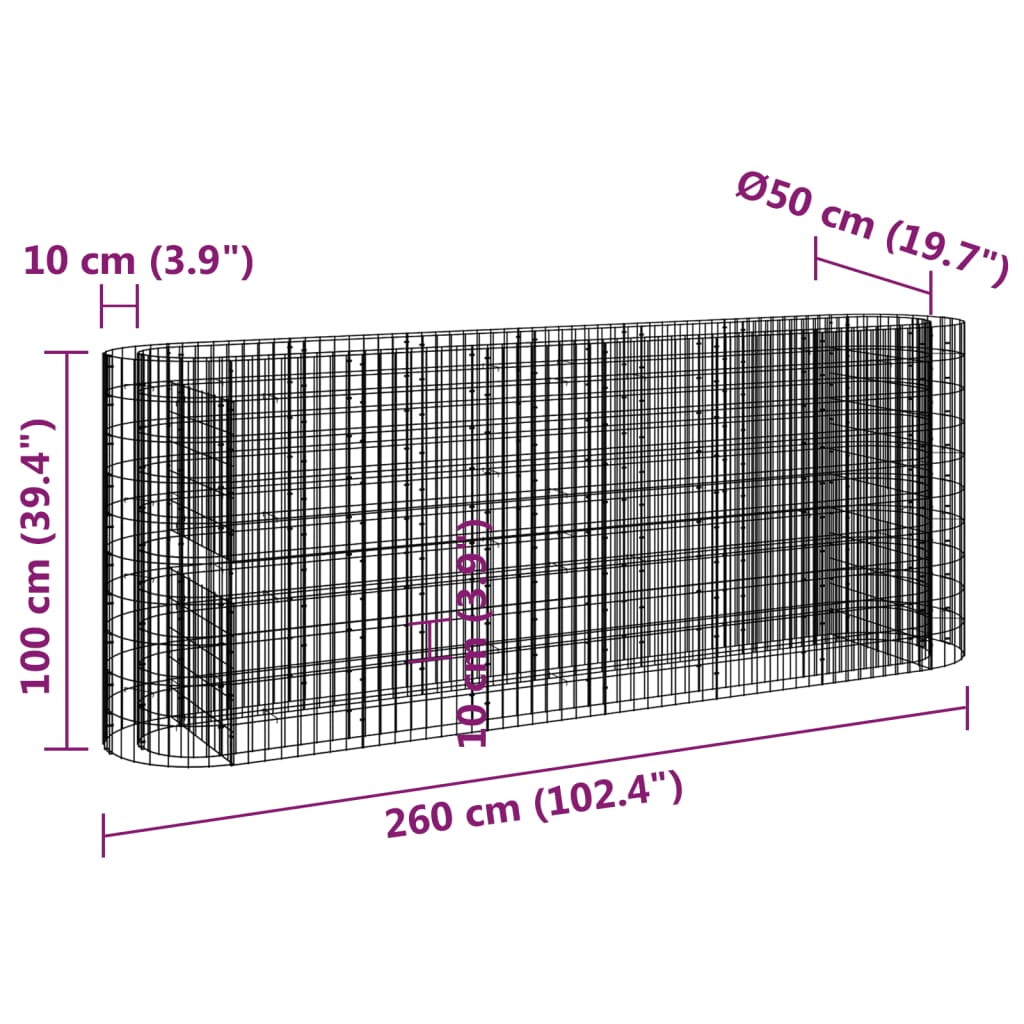 vidaXL Gabionen-Hochbeet Verzinktes Eisen 260x50x100 cm