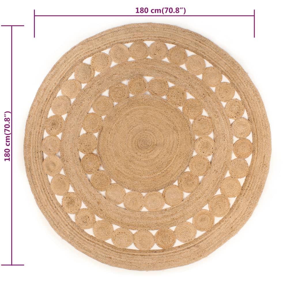 vidaXL Tapis tressé en jute 180 cm rond