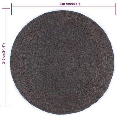vidaXL Tapis fait à la main Jute Rond 240 cm Gris foncé