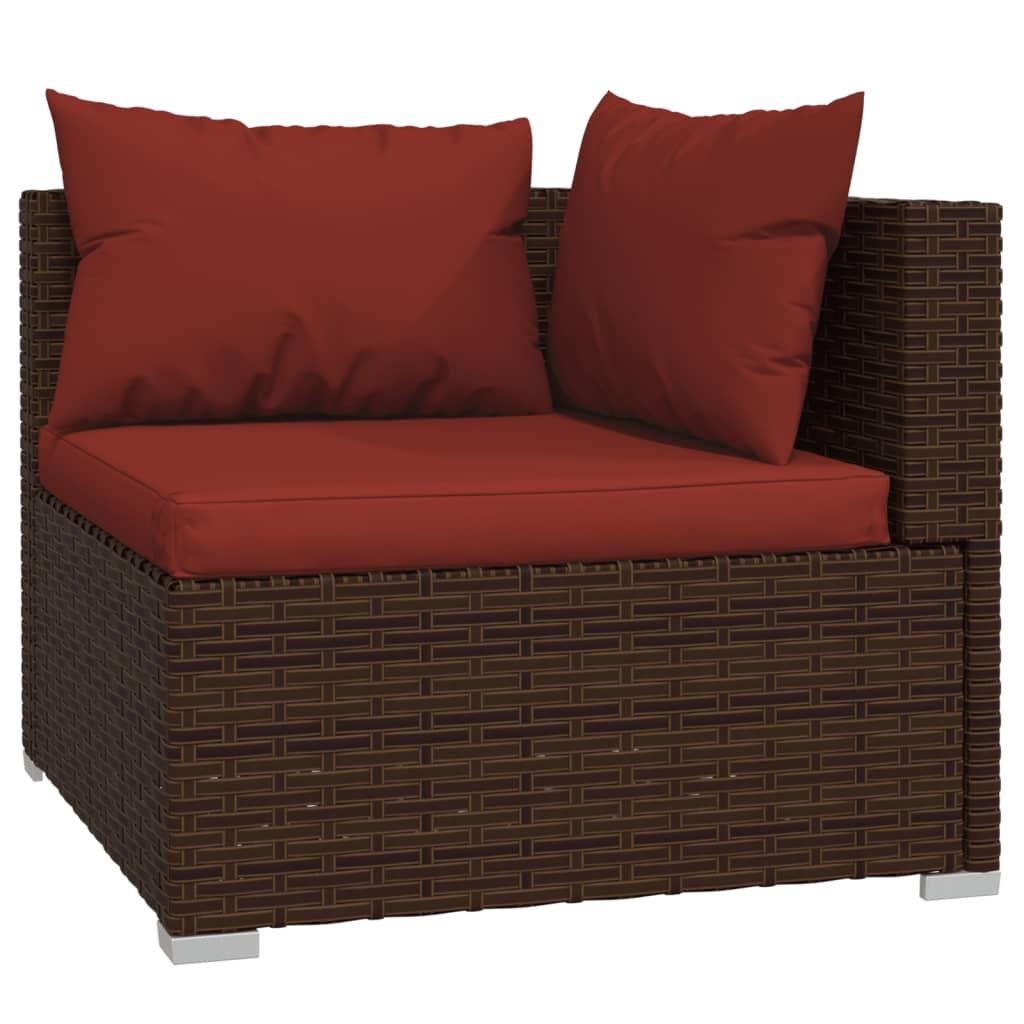 vidaXL Salon de jardin 4 pcs avec coussins résine tressée marron