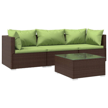 vidaXL Salon de jardin 4 pcs avec coussins résine tressée marron