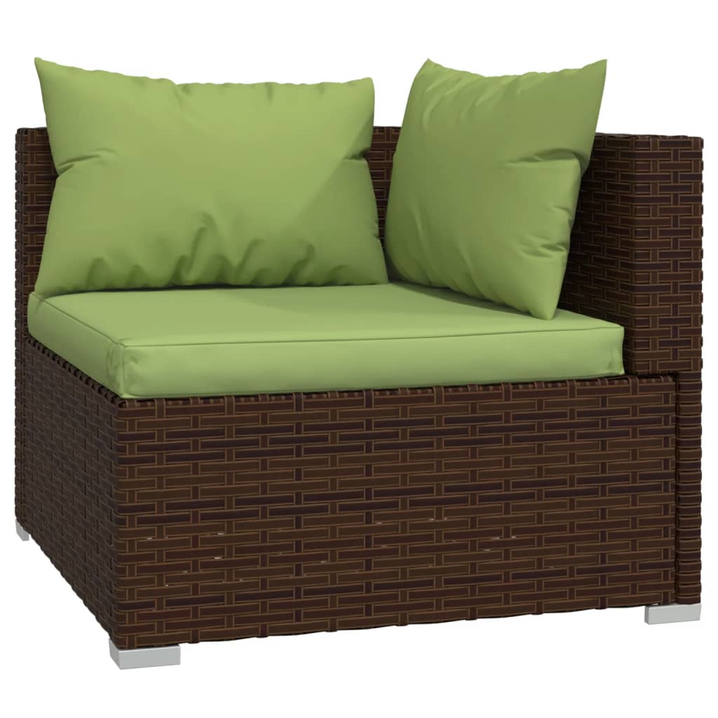 vidaXL Salon de jardin 4 pcs avec coussins résine tressée marron