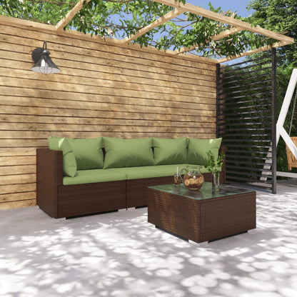 vidaXL Salon de jardin 4 pcs avec coussins résine tressée marron